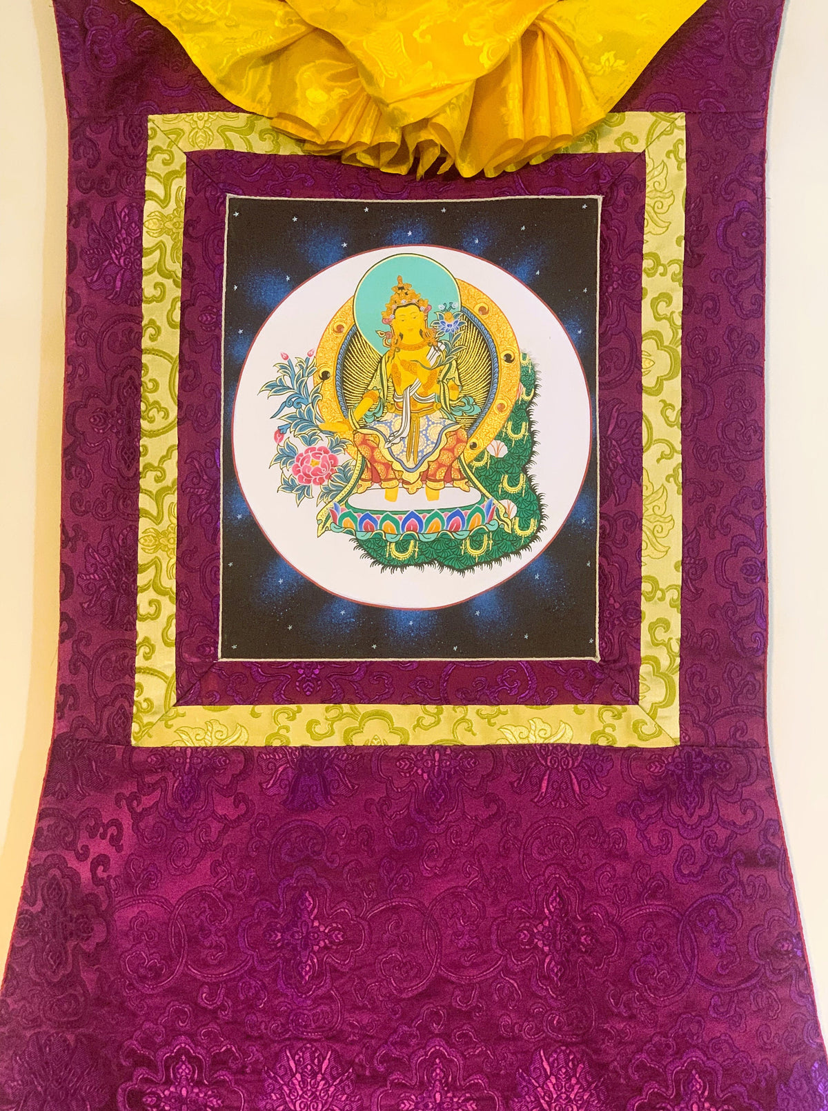 Maitreya Buddha/ Future Buddha Tibetan Thangka Painting Original Art Bordered with Silk