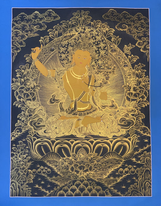 Hand Painted Manjushri Thangka, Tibetan God of Wisdom Art