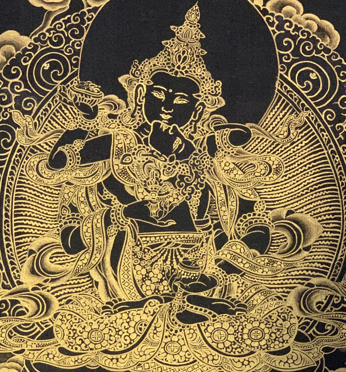 Vajrasattva Shakti Yab Yum Black and Gold Tibetan Thangka Painting Original Art  10 x 13- Inches