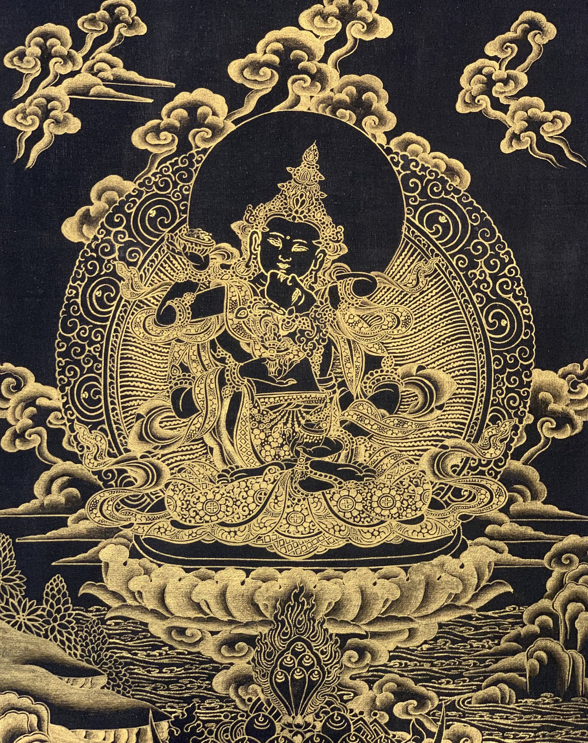 Vajrasattva Shakti Yab Yum Black and Gold Tibetan Thangka Painting Original Art  10 x 13- Inches