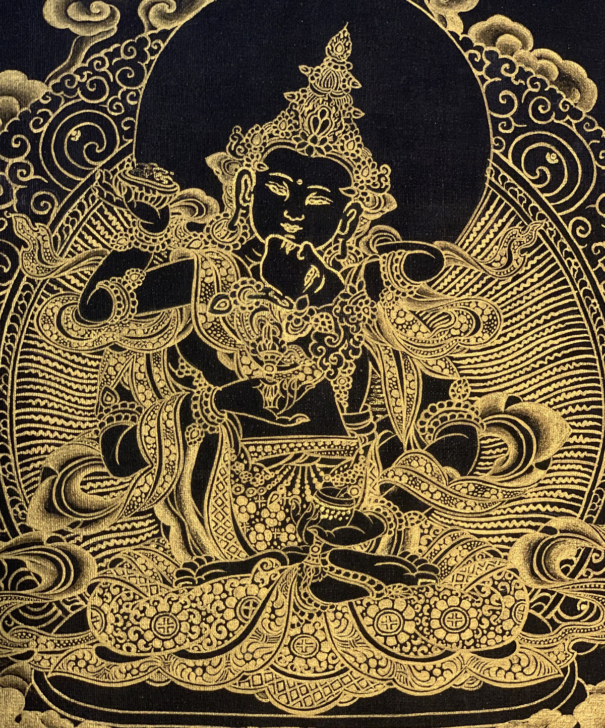 Vajrasattva Shakti Yab Yum Black and Gold Tibetan Thangka Painting Original Art  10 x 13- Inches