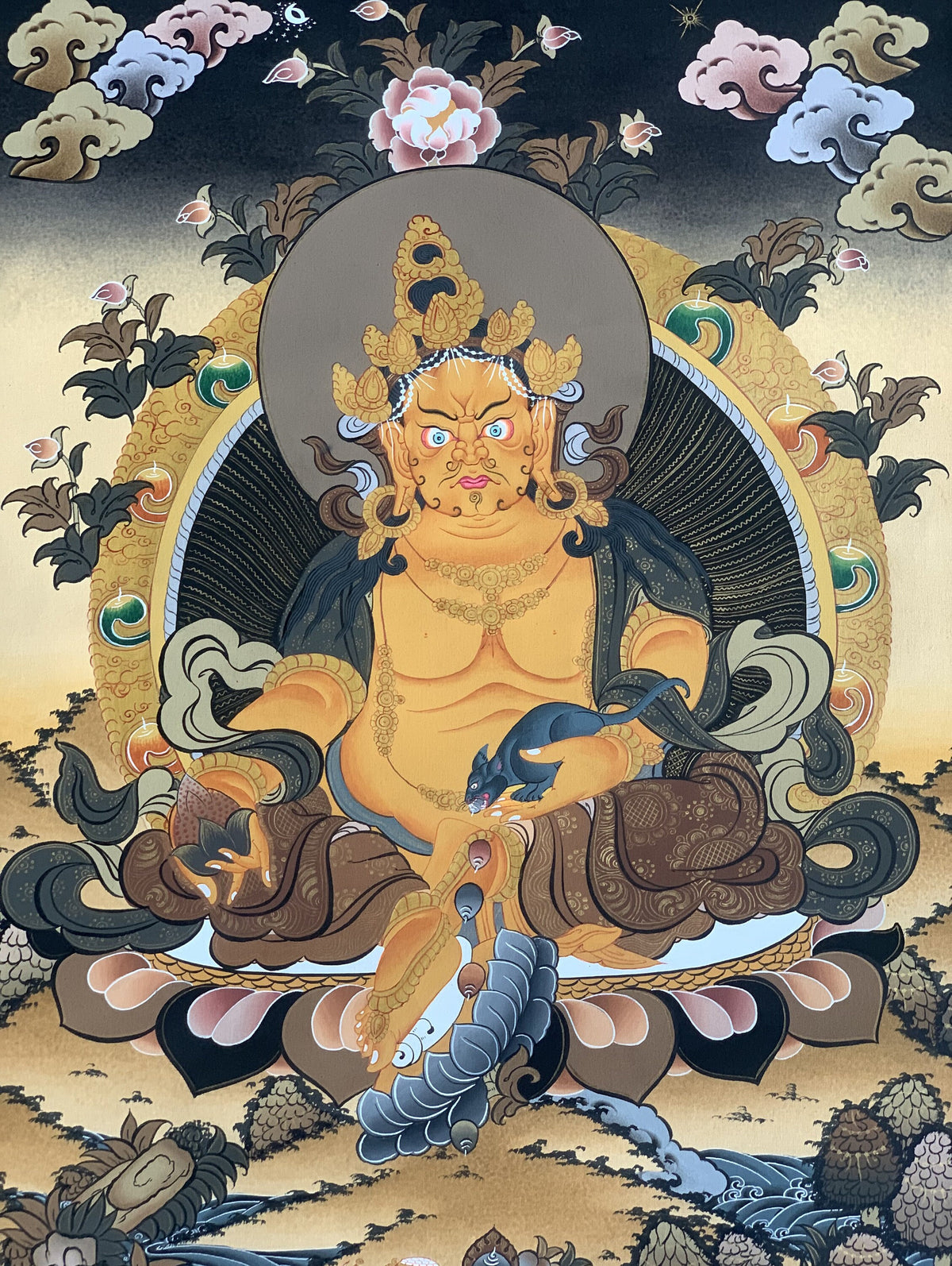 Jambhala/ Dzambhala/ Dzambala/ Zambala/ Jambala Masterpiece, Master Quality Tibetan Thangka  Original Hand Painting Buddhist Art