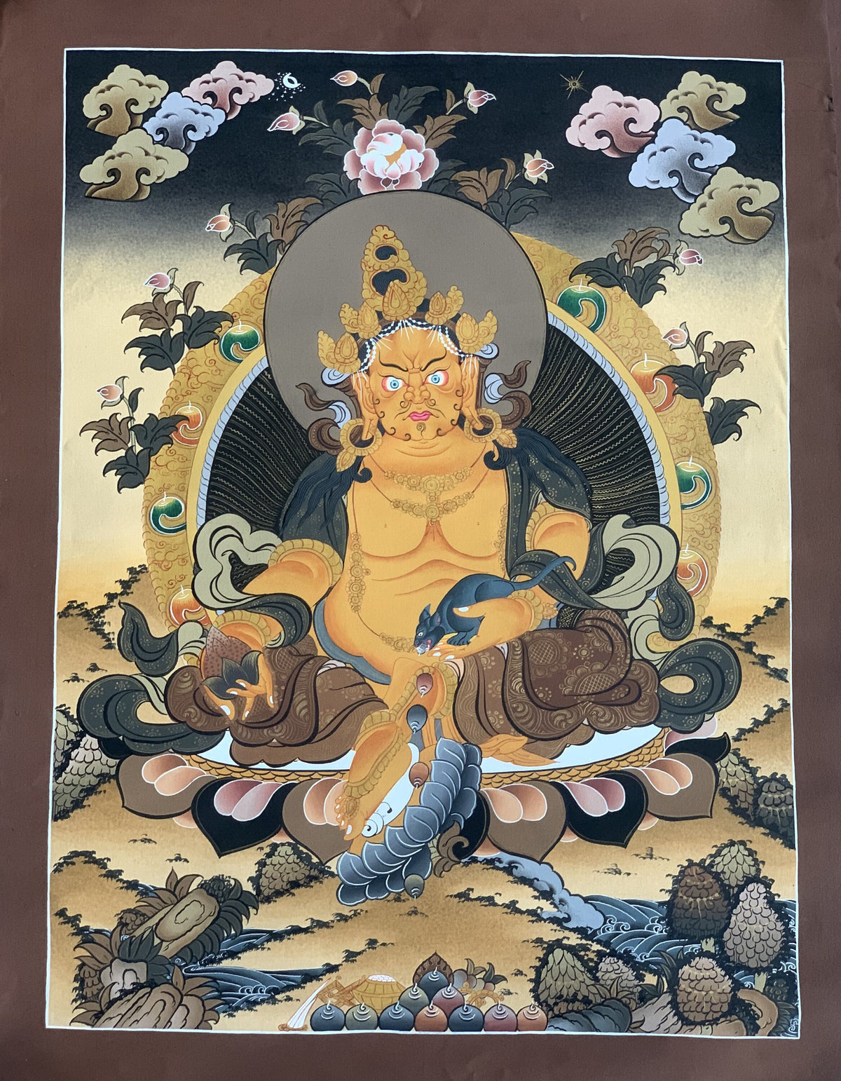 Jambhala/ Dzambhala/ Dzambala/ Zambala/ Jambala Masterpiece, Master Quality Tibetan Thangka  Original Hand Painting Buddhist Art