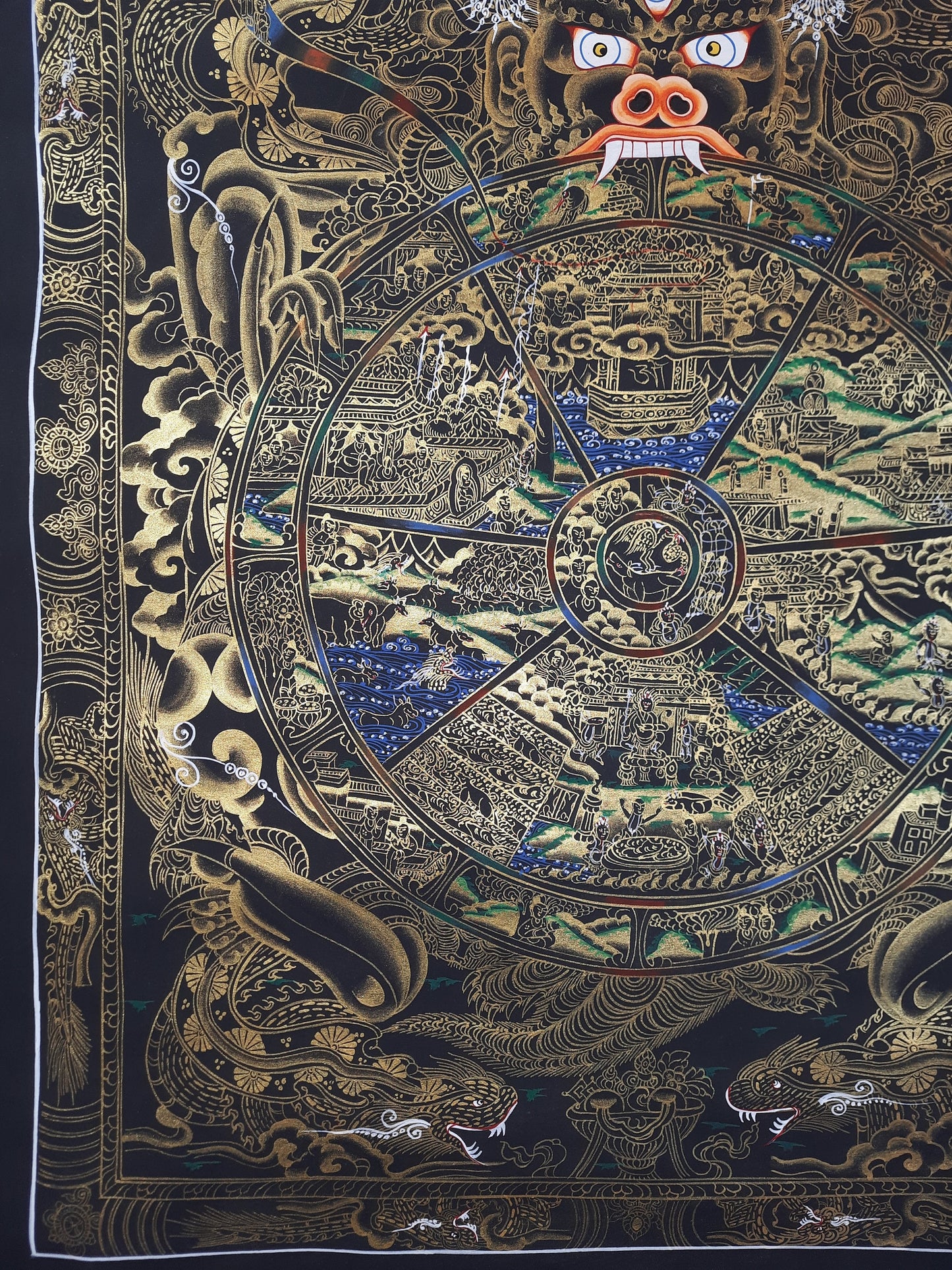 Hand-Painted Wheel of Life Mandala Thangka – Tibetan Buddhist Wall Hanging