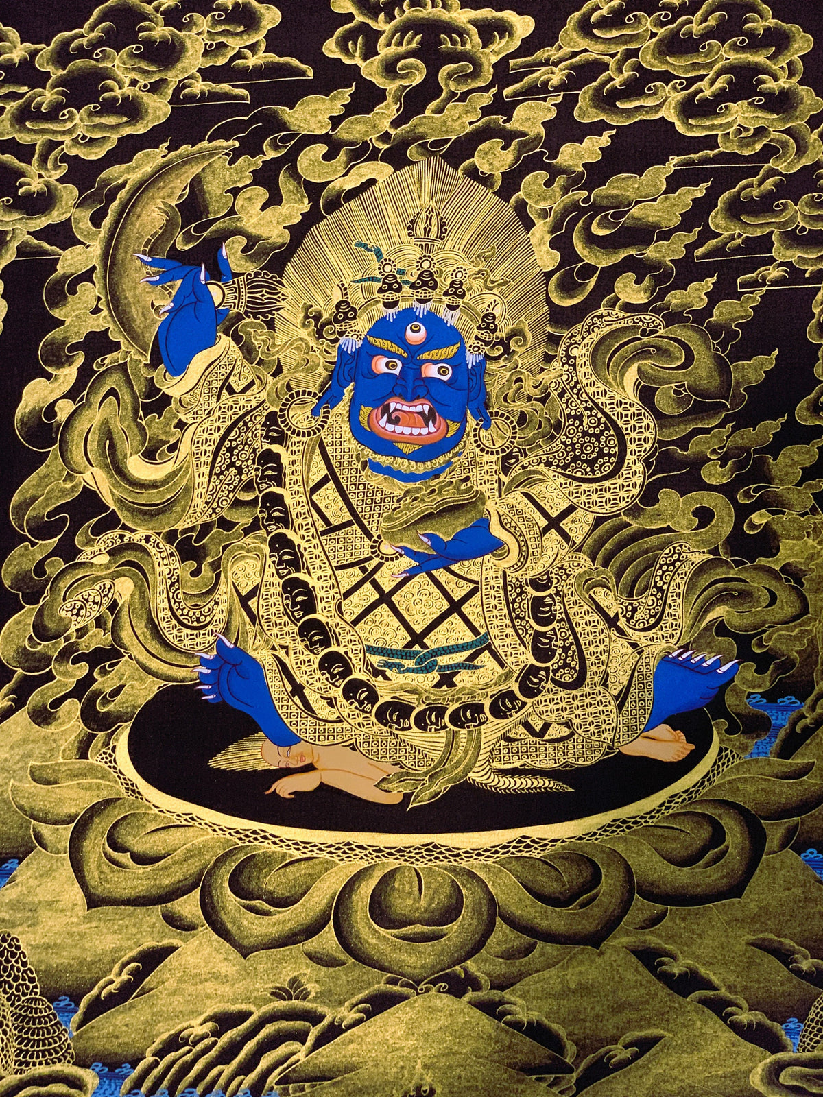 2-Armed  Semi Wrathful Mahakala/ Kalabhairava Master Quality Original Tibetan Thangka Painting Hand Painted Buddhist Art  18 x 24 -Inches