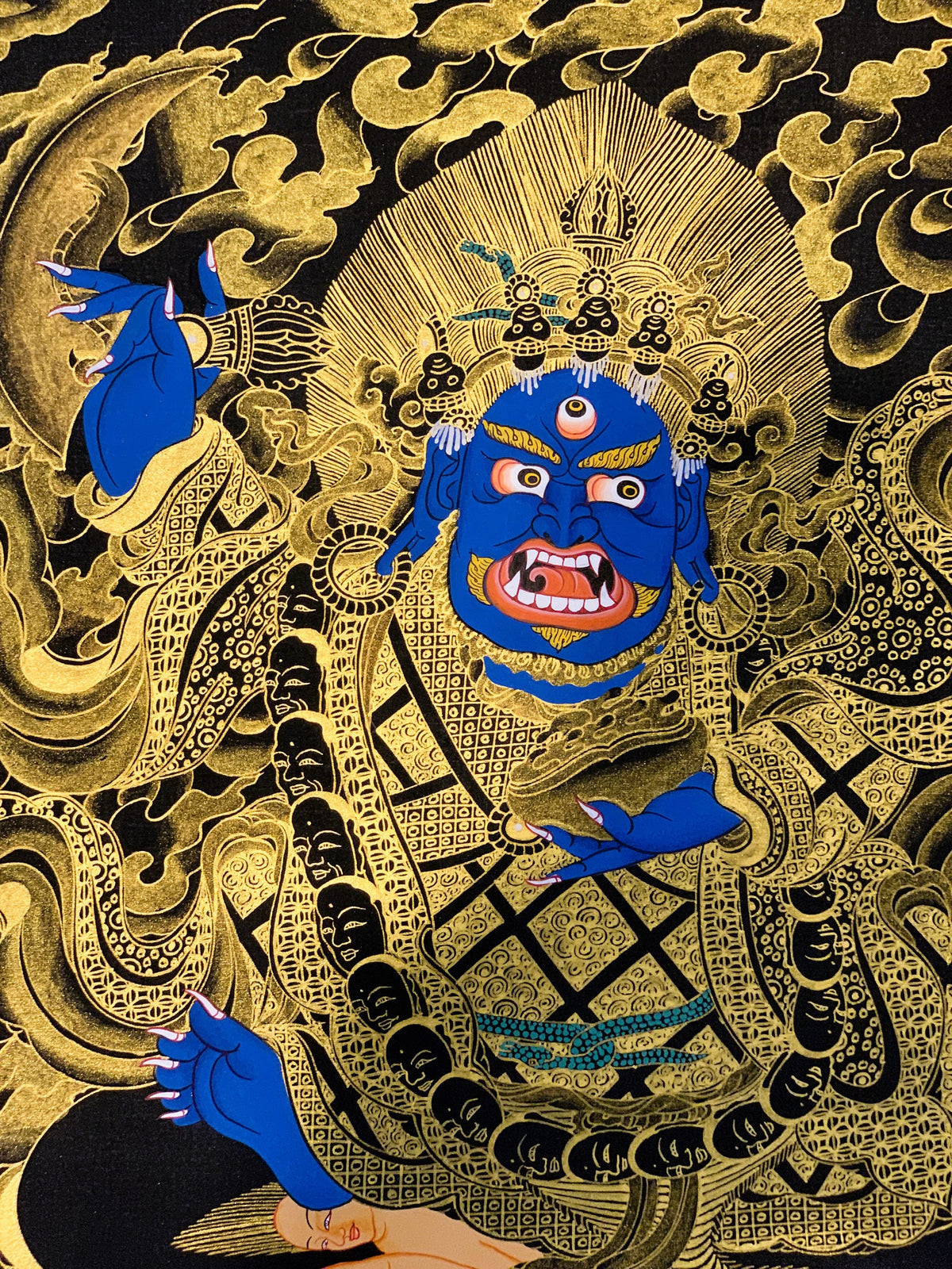 2-Armed  Semi Wrathful Mahakala/ Kalabhairava Master Quality Original Tibetan Thangka Painting Hand Painted Buddhist Art  18 x 24 -Inches
