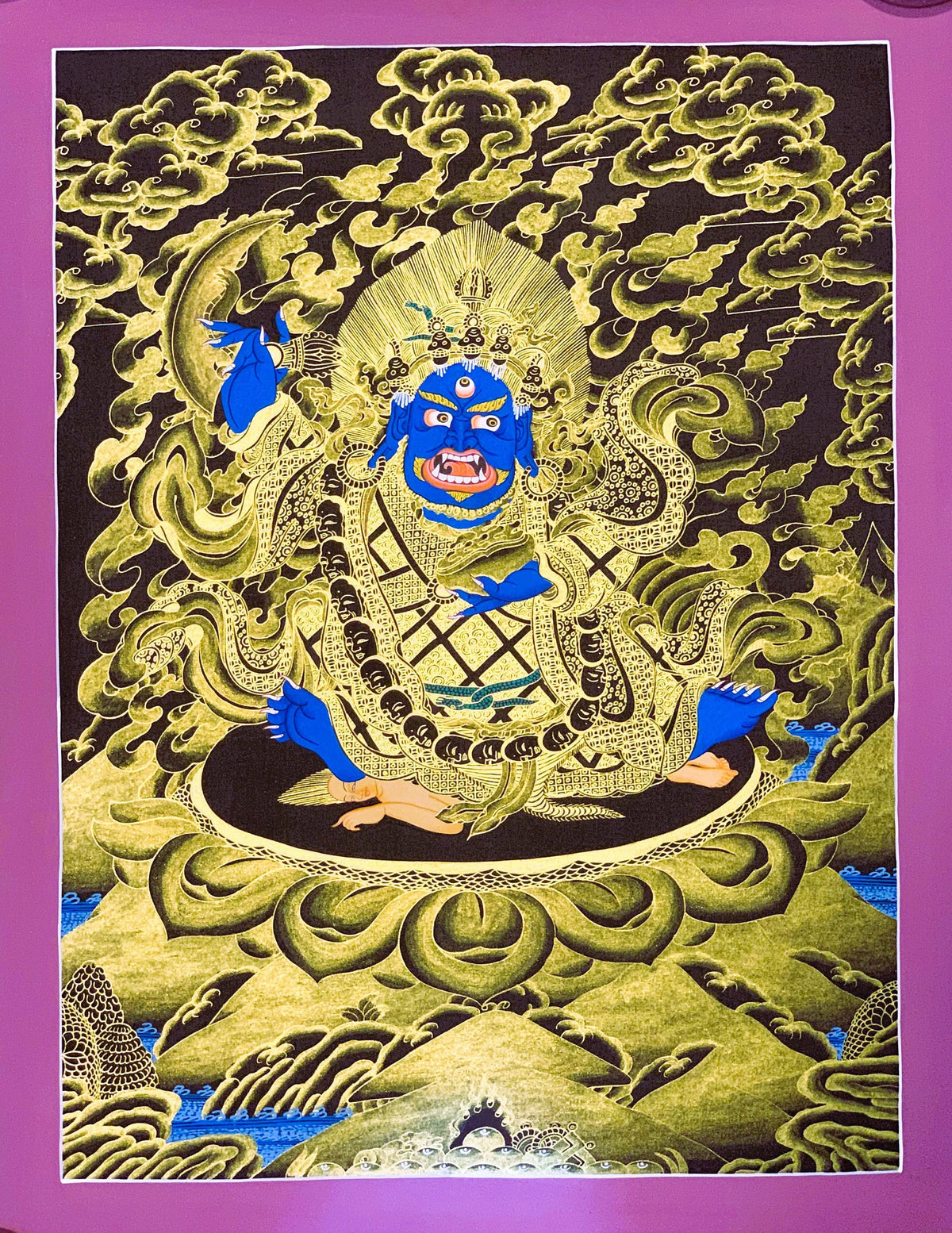2-Armed  Semi Wrathful Mahakala/ Kalabhairava Master Quality Original Tibetan Thangka Painting Hand Painted Buddhist Art  18 x 24 -Inches
