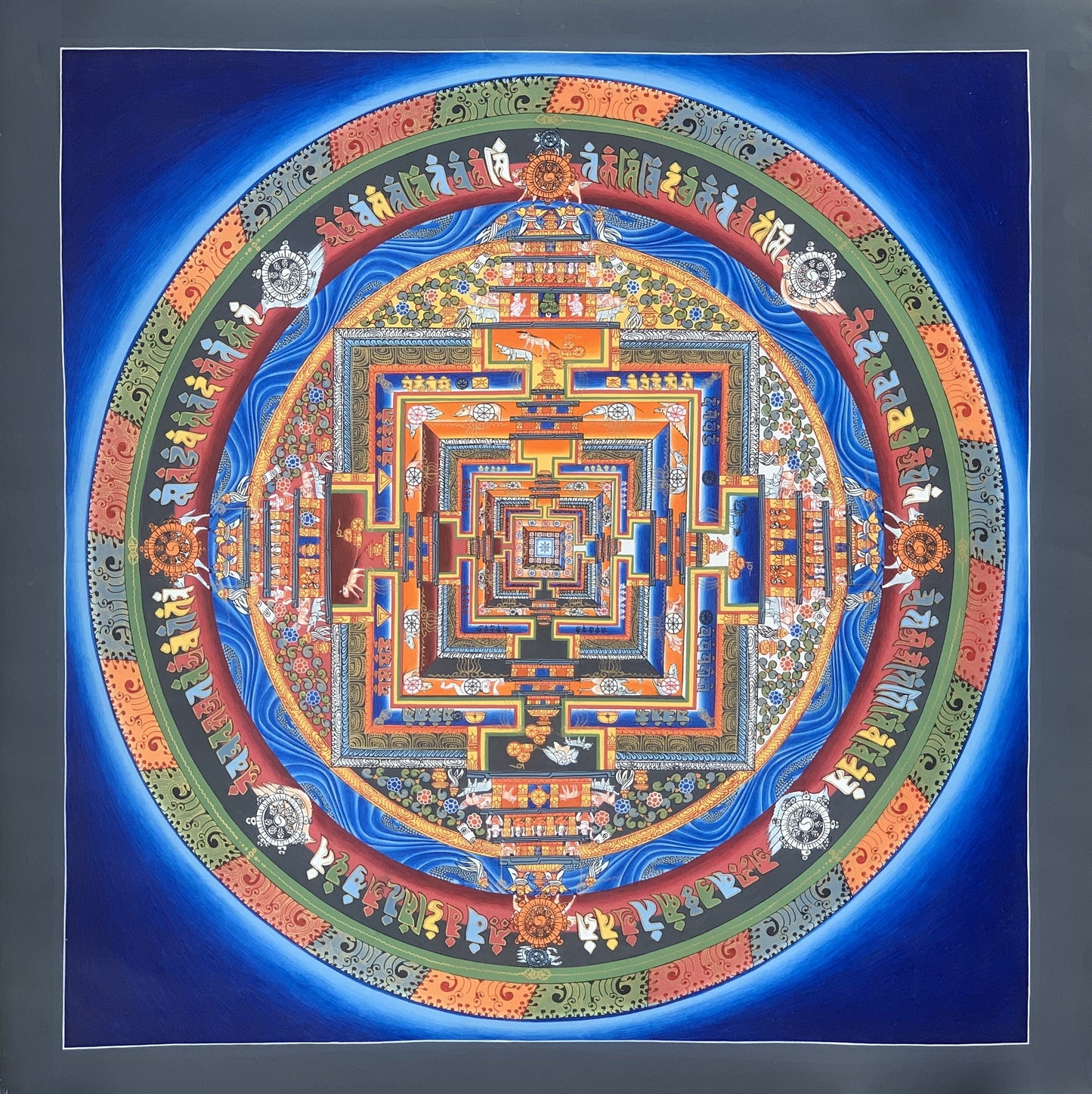 Kalachakra Mandala Tibetan Thangka Painting – Wheel of Time Meditation Art 24 x 24 -inches