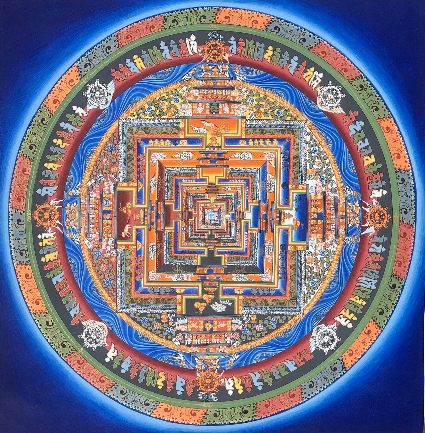 Kalachakra Mandala Tibetan Thangka Painting – Wheel of Time Meditation Art 24 x 24 -inches