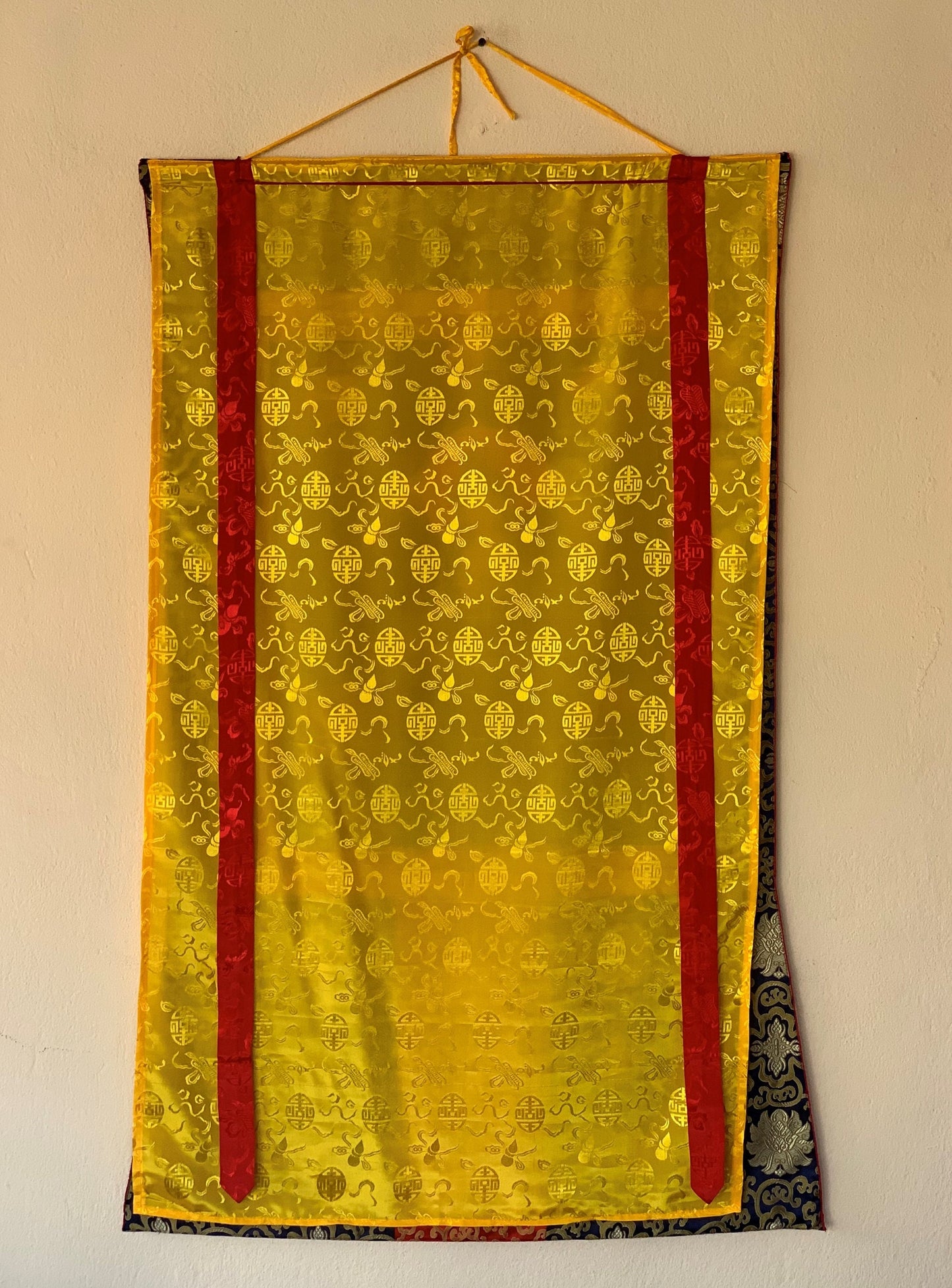Hand-Painted Manjushri Thangka Painting on Cotton with Silk Brocade