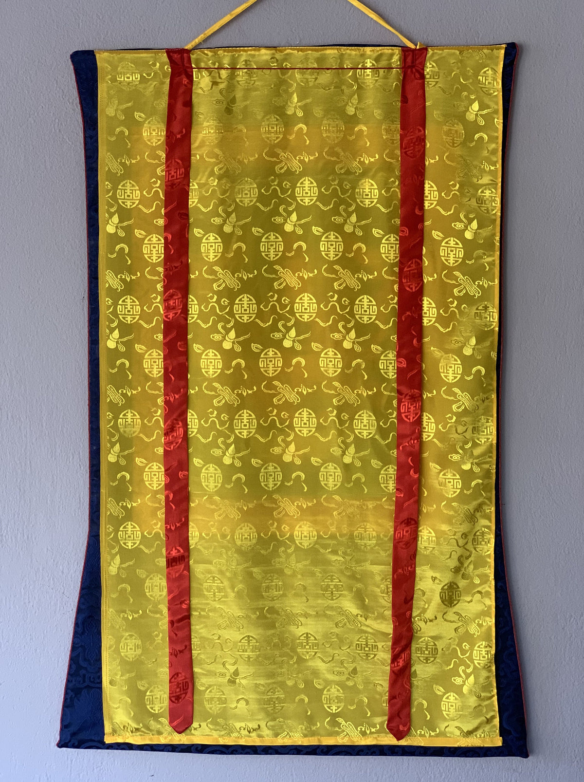 Chyangresi Chenrezig Thangka Painting with Silk Brocade (28x44 Inches)