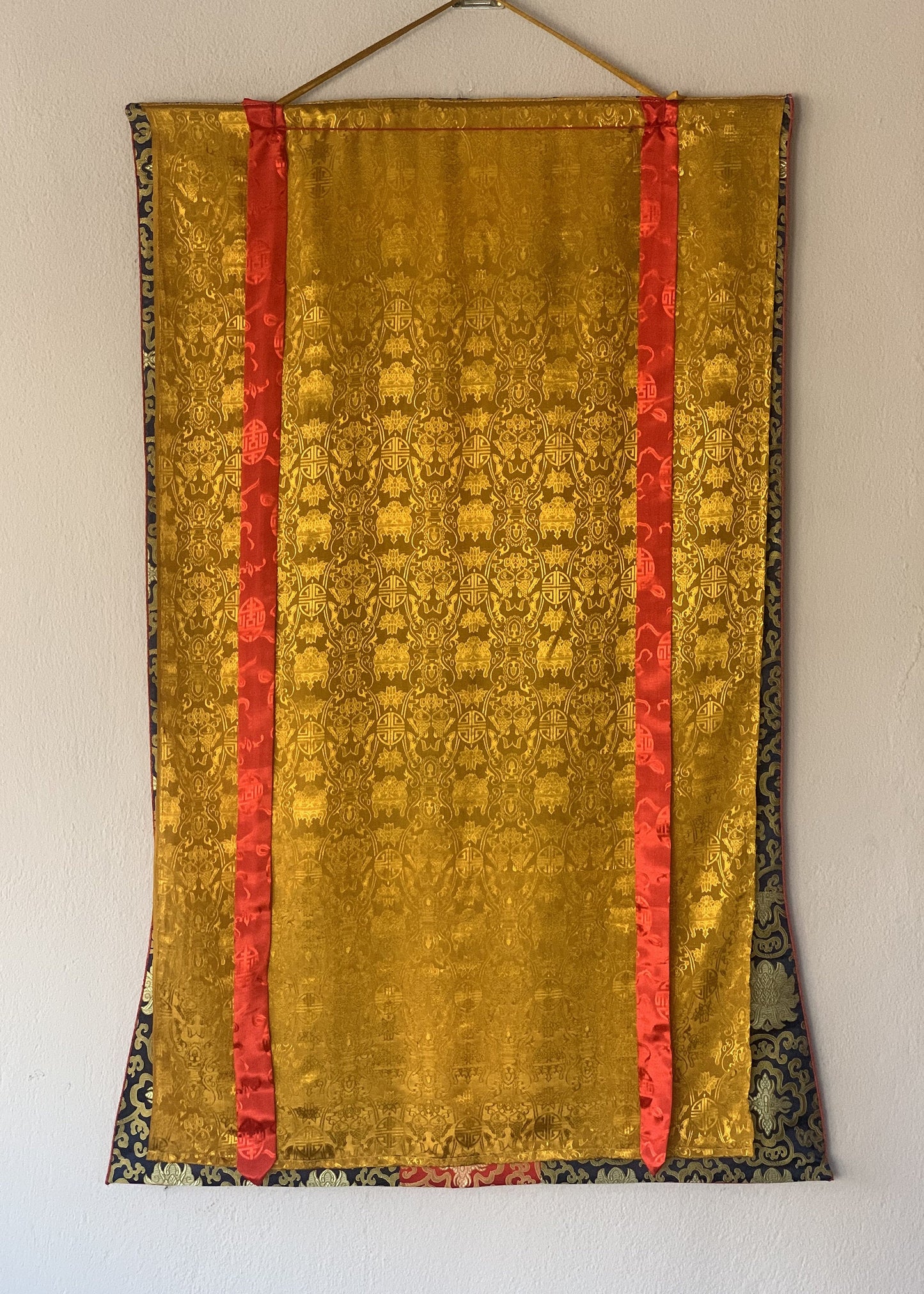 Hand-Painted Manjushri Thangka – Tibetan God of Wisdom, Silk Framed