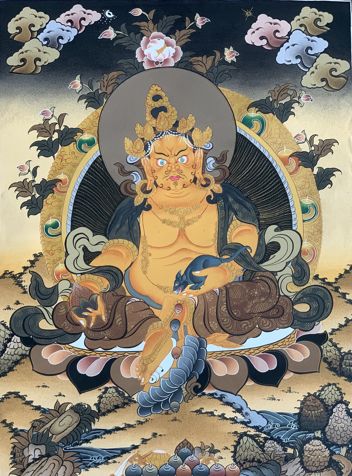 Jambhala/ Dzambhala/ Dzambala/ Zambala/ Jambala Masterpiece, Master Quality Tibetan Thangka  Original Hand Painting Buddhist Art