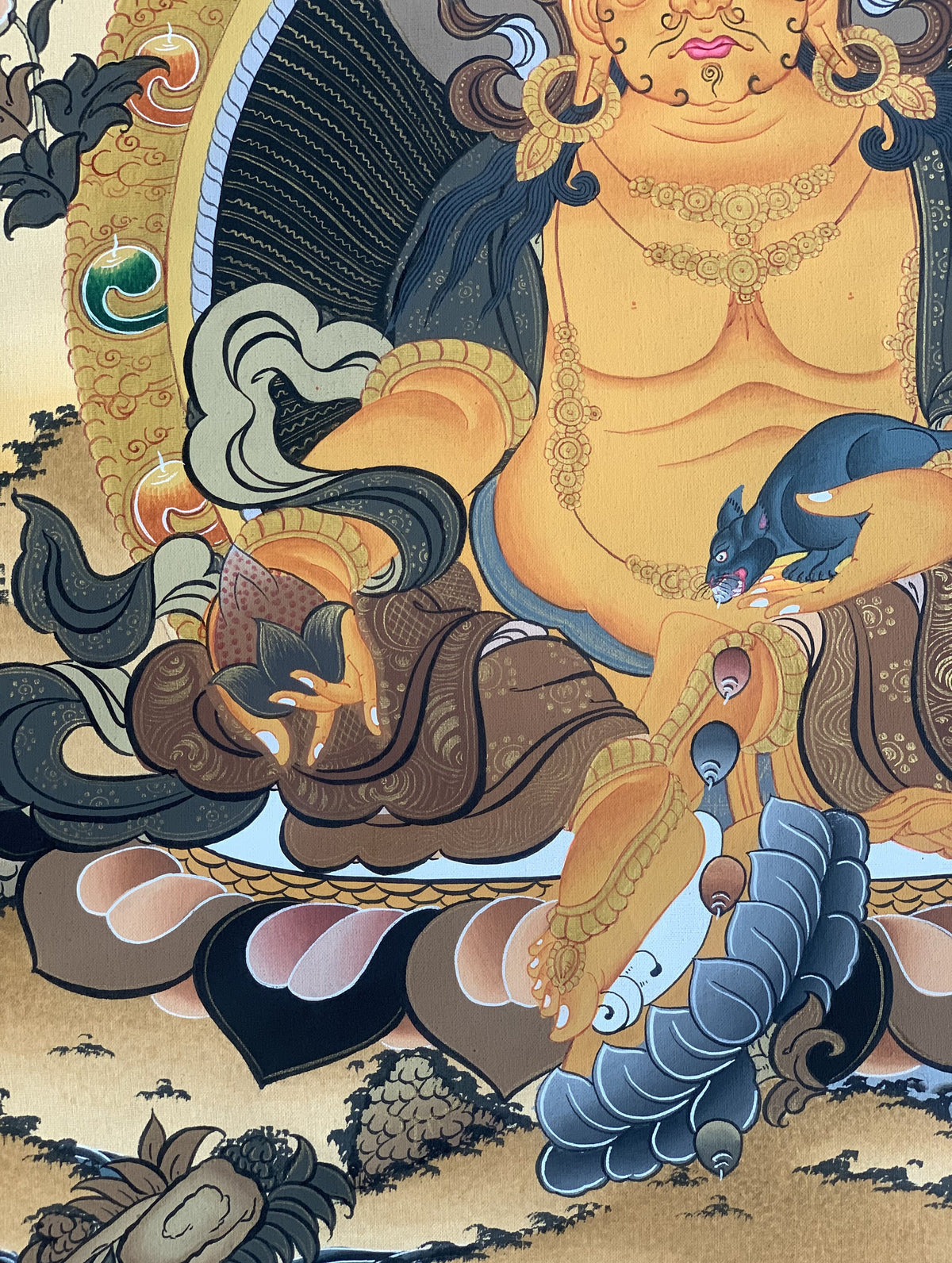 Jambhala/ Dzambhala/ Dzambala/ Zambala/ Jambala Masterpiece, Master Quality Tibetan Thangka  Original Hand Painting Buddhist Art