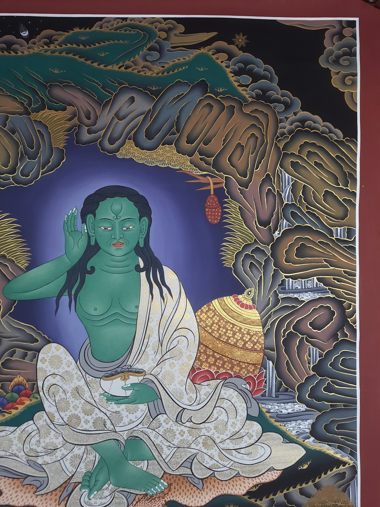 Hand Painted Milarepa Large Thangka – Tibetan Yogi Art from Nepal