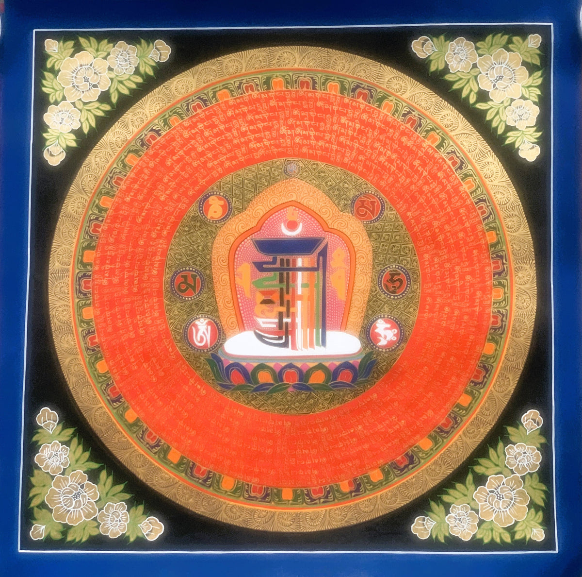 Hand Painted Kalachakra Mandala Thangka, Tibetan Buddhist Art, 20x20 Inch