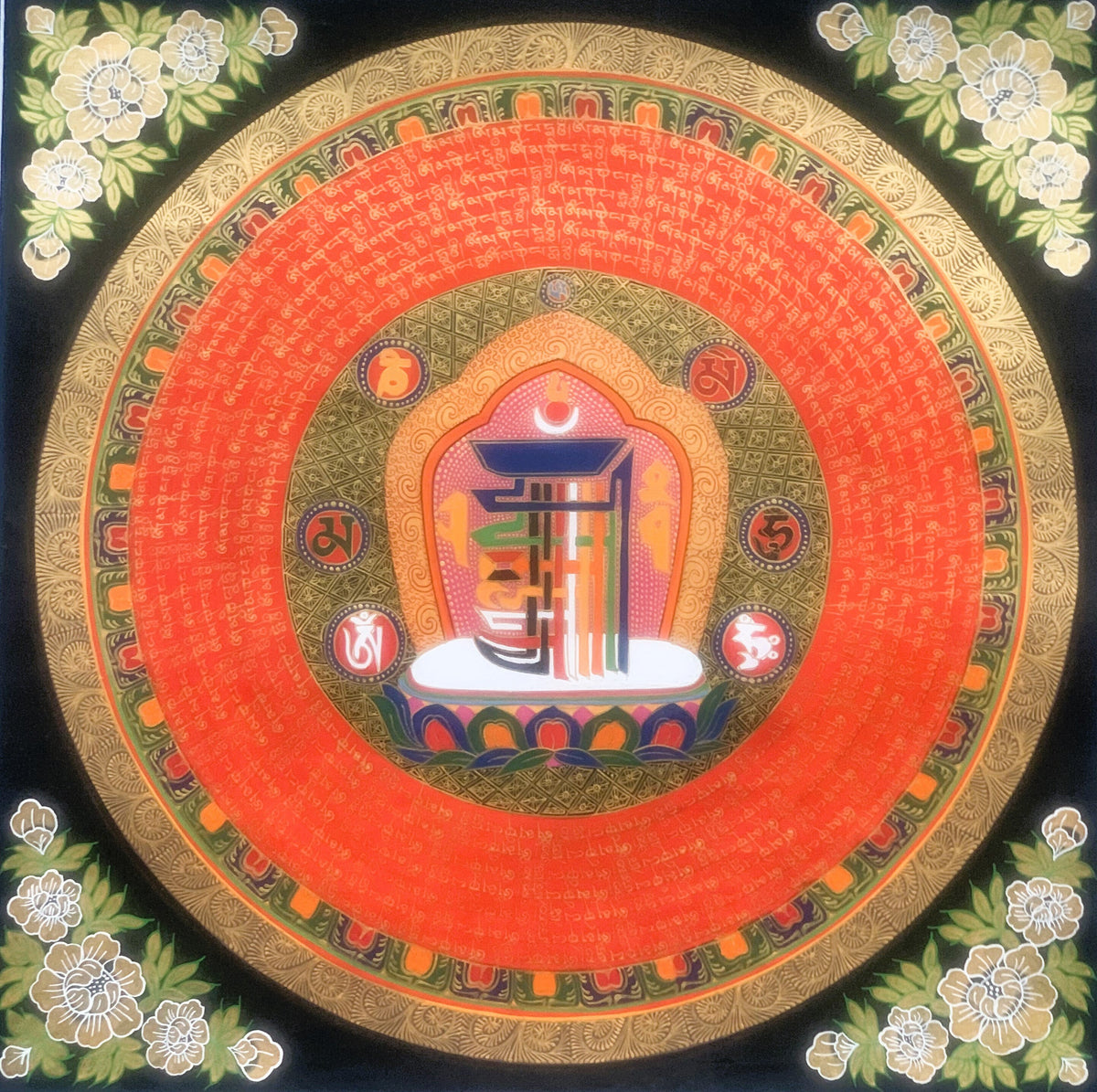 Hand Painted Kalachakra Mandala Thangka, Tibetan Buddhist Art, 20x20 Inch