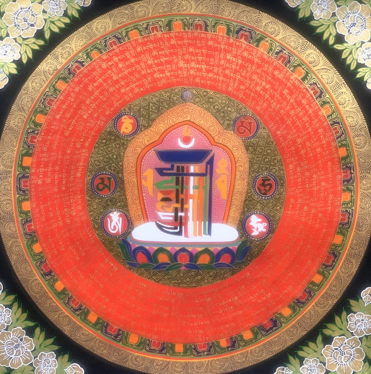 Hand Painted Kalachakra Mandala Thangka, Tibetan Buddhist Art, 20x20 Inch