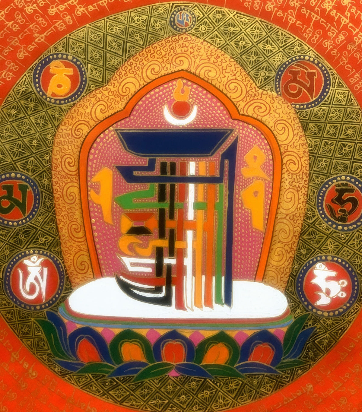 Hand Painted Kalachakra Mandala Thangka, Tibetan Buddhist Art, 20x20 Inch