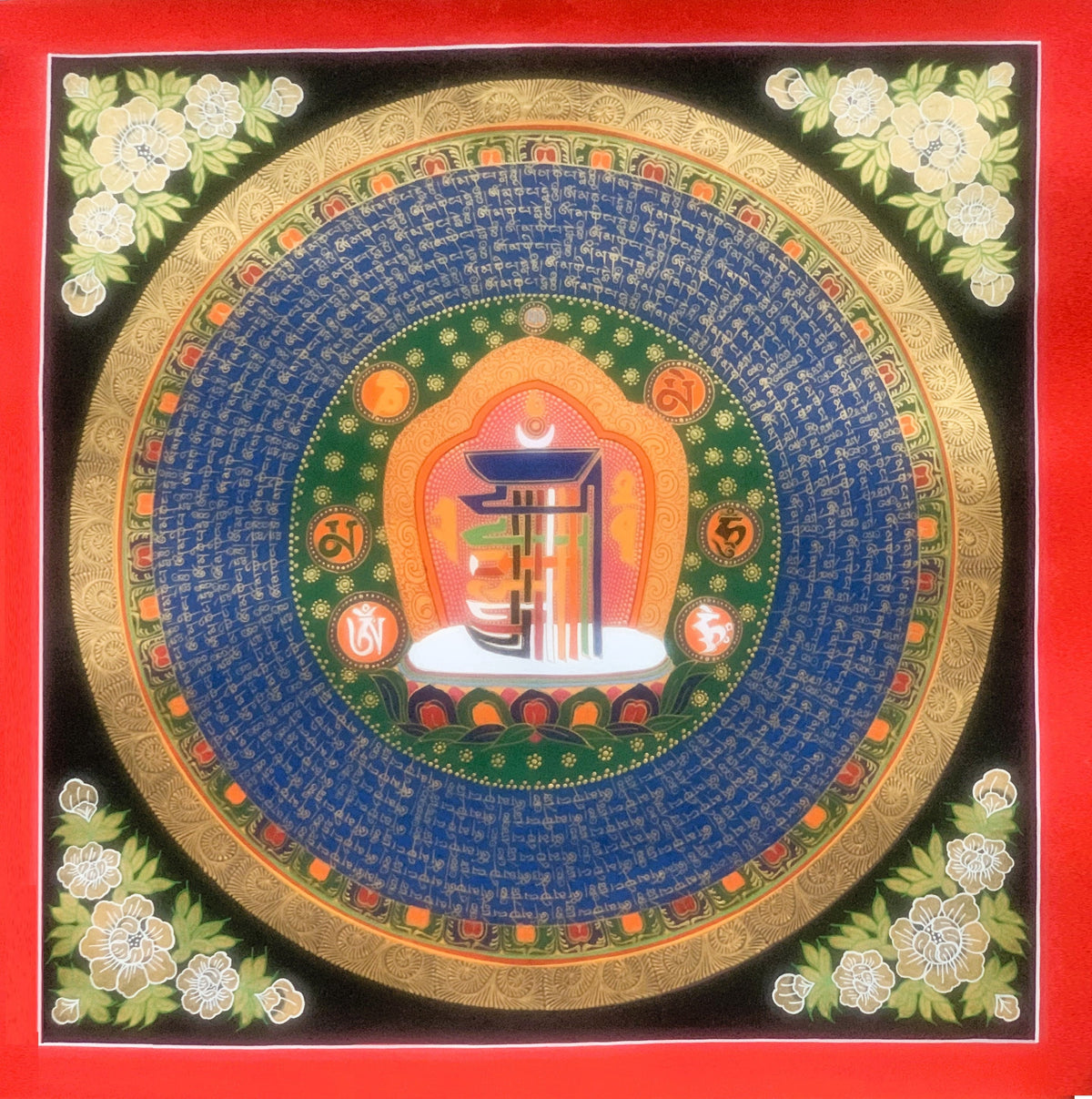 Hand Painted Sacred Symbol Kalachakra Wheel of Time Mantra Mandala Meditation Thangka Painting, Wall Hanging/Home Décor  Original Art