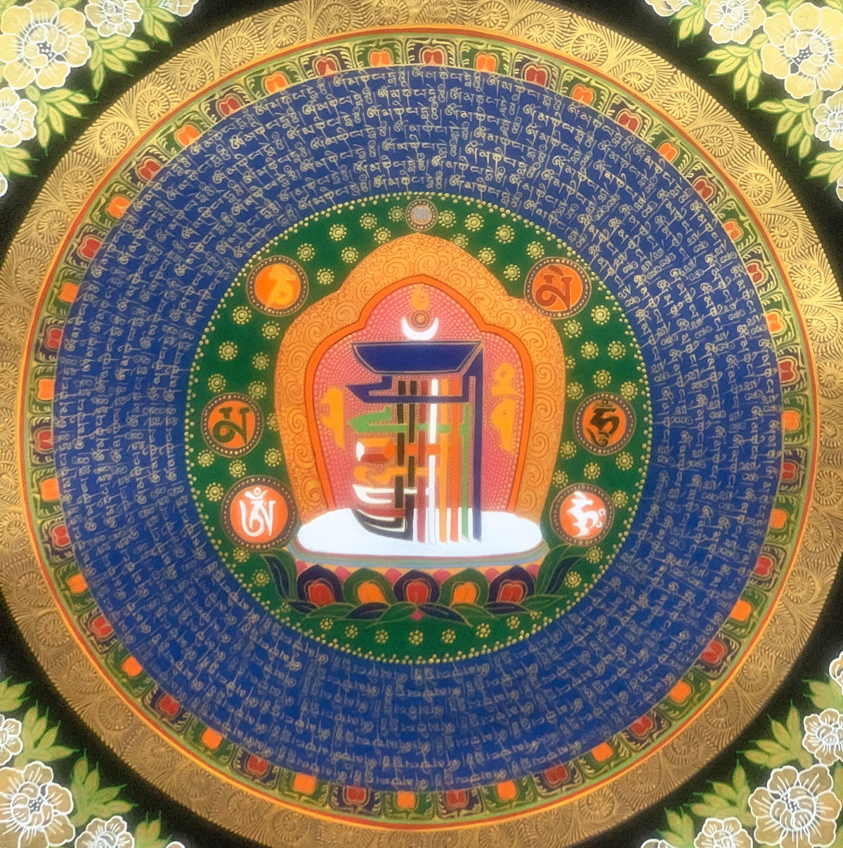 Hand Painted Sacred Symbol Kalachakra Wheel of Time Mantra Mandala Meditation Thangka Painting, Wall Hanging/Home Décor  Original Art