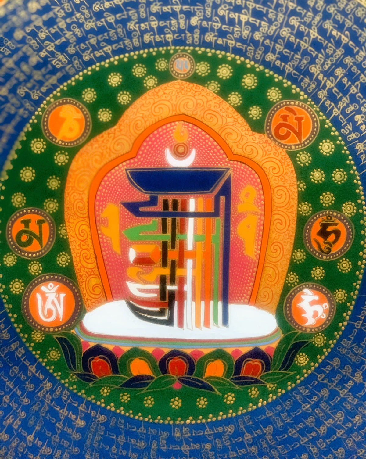 Hand Painted Sacred Symbol Kalachakra Wheel of Time Mantra Mandala Meditation Thangka Painting, Wall Hanging/Home Décor  Original Art
