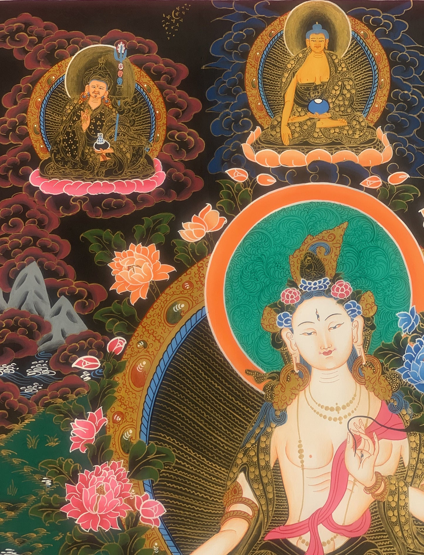 Hand-Painted White Tara Thangka: Compassion Meditation Art from Nepal