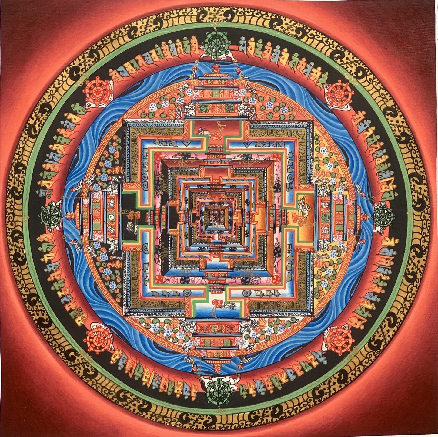 Hand-Painted Kalachakra Mandala Thangka | Tibetan Wheel of Time Art | Fine Tibetan Painting |  Spiritual Decor
