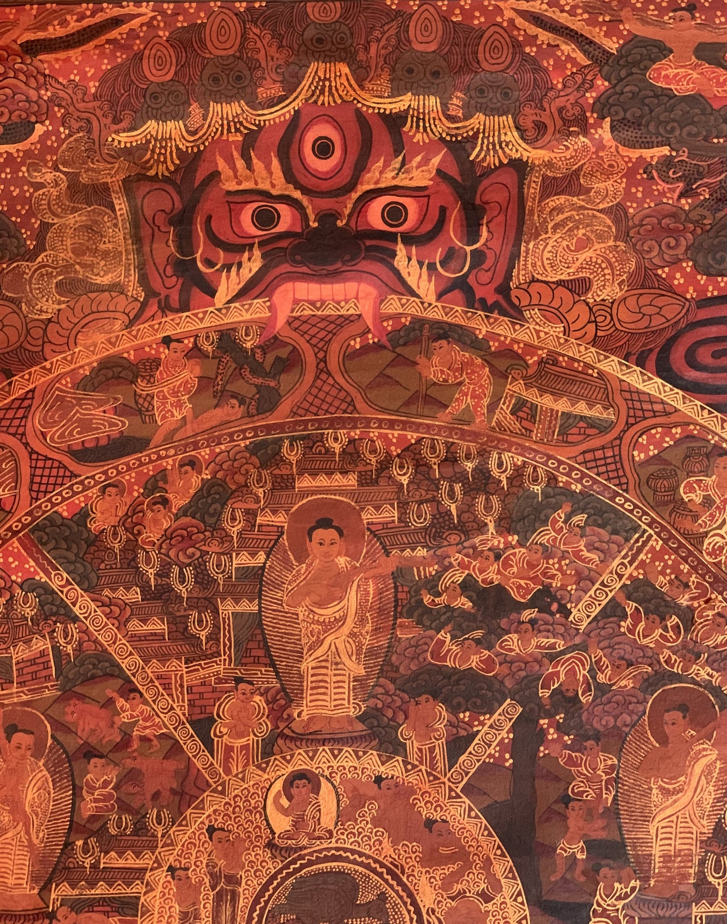 Wheel of Life Thangka | Hand-Painted Bhavacakra Mandala, Tibetan Art