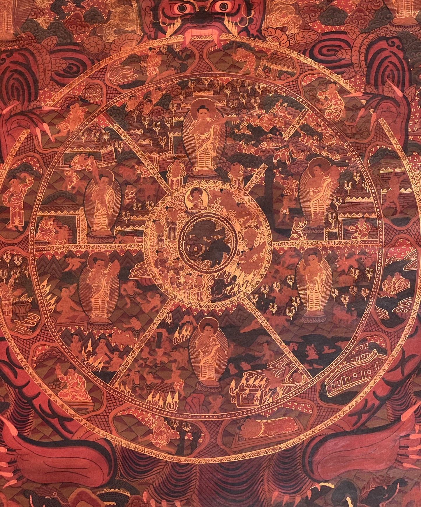 Wheel of Life Thangka | Hand-Painted Bhavacakra Mandala, Tibetan Art