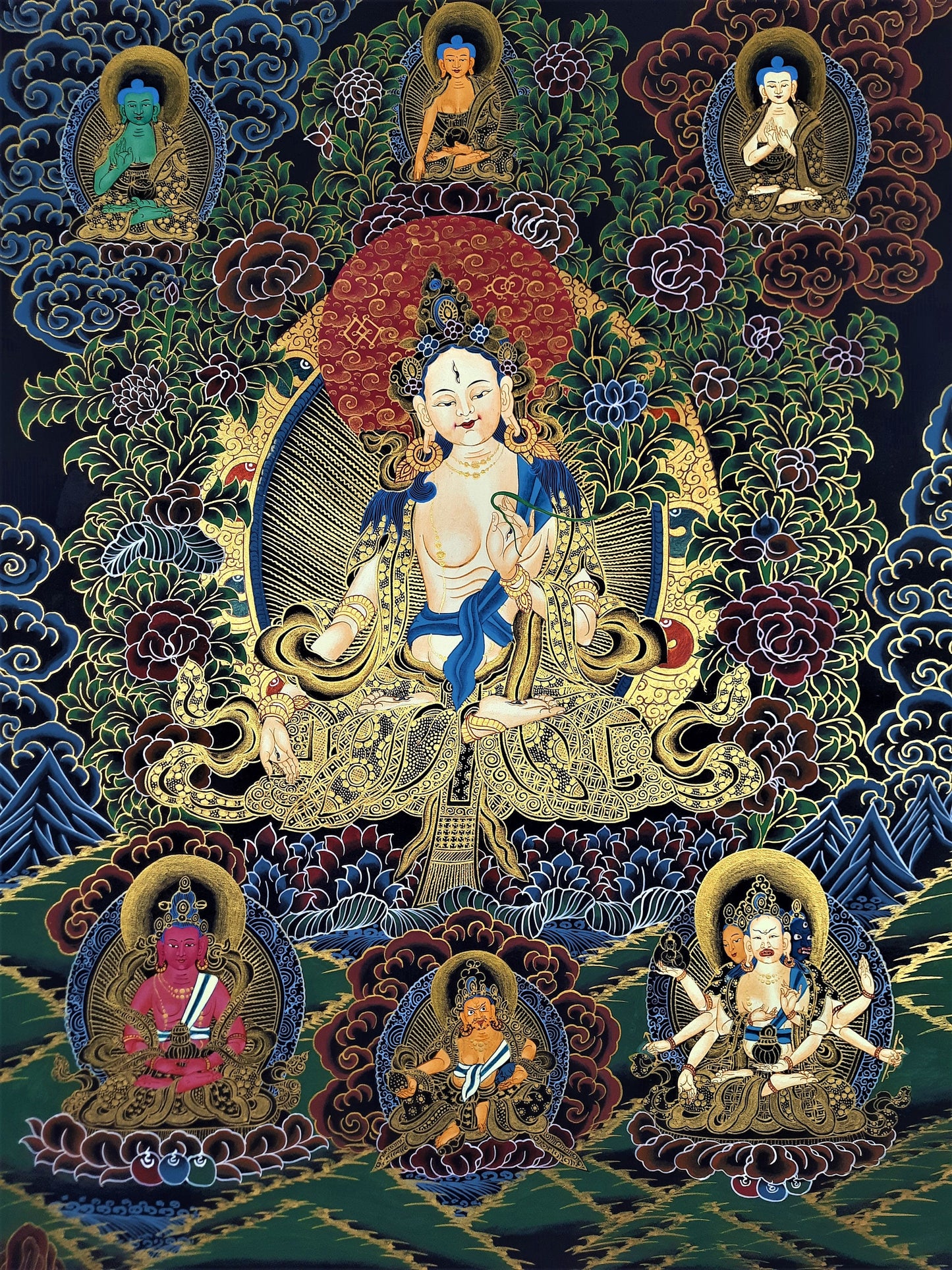 Hand Painted White Tara Thangka, Tibetan Mother Goddess Art