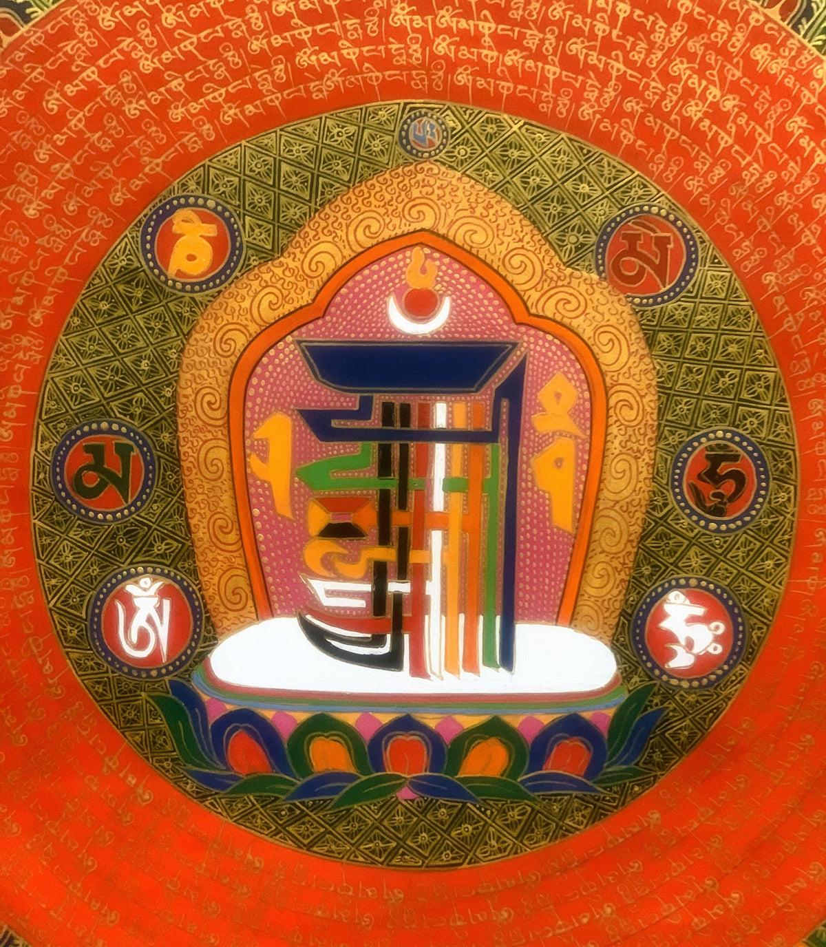 Hand Painted Kalachakra Mandala Thangka, Tibetan Buddhist Art, 20x20 Inch