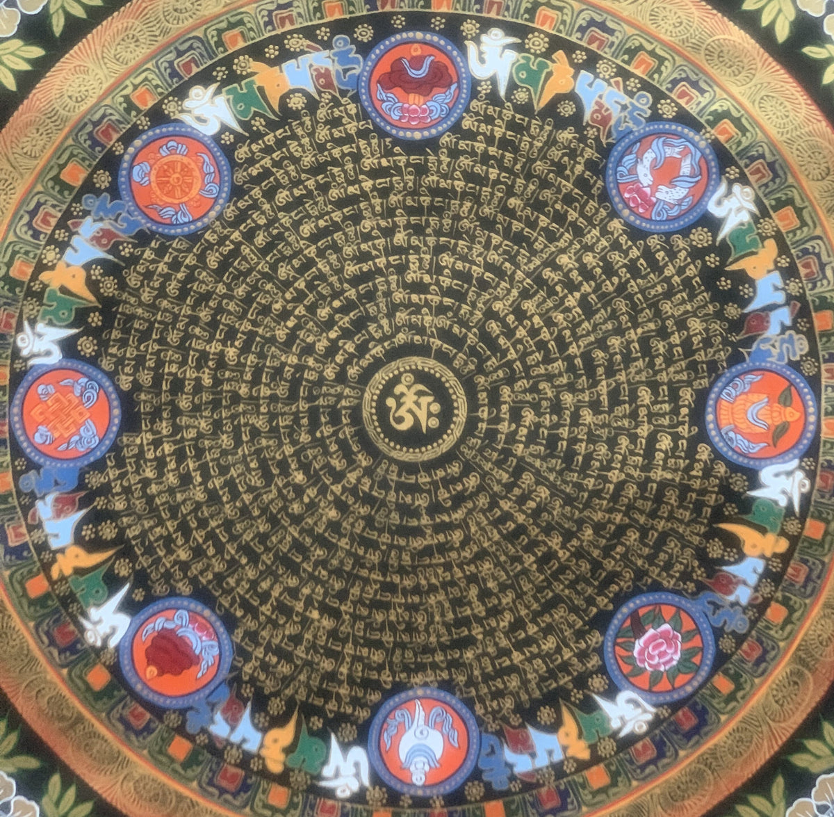 Hand Painted OM Mantra Mandala Wheel of Time Meditation Thangka Painting Original Art/ Wall Hanging