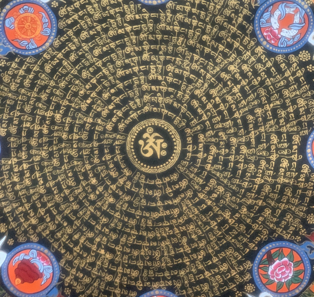 Hand Painted OM Mantra Mandala Wheel of Time Meditation Thangka Painting Original Art/ Wall Hanging