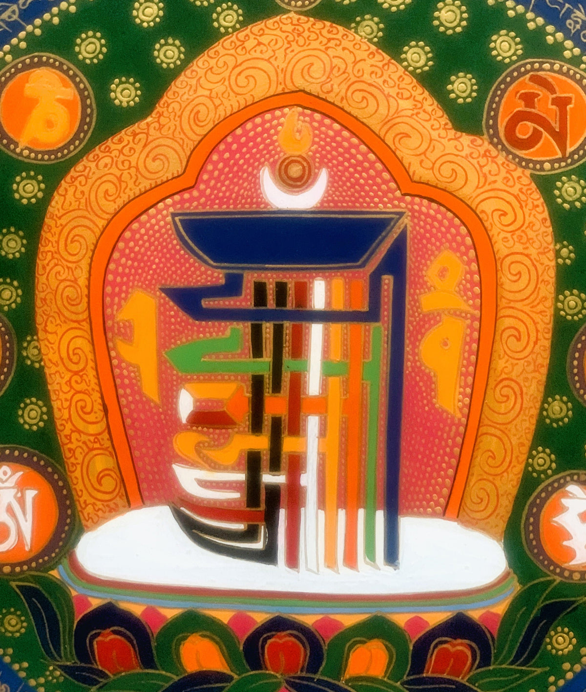 Hand Painted Sacred Symbol Kalachakra Wheel of Time Mantra Mandala Meditation Thangka Painting, Wall Hanging/Home Décor  Original Art