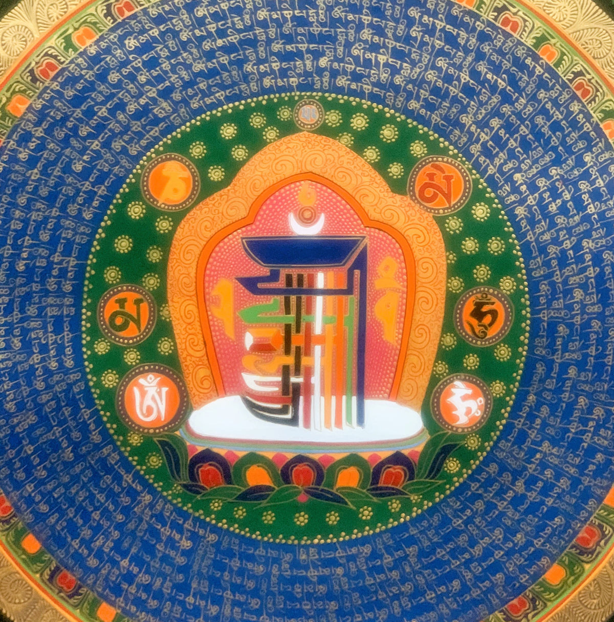 Hand Painted Sacred Symbol Kalachakra Wheel of Time Mantra Mandala Meditation Thangka Painting, Wall Hanging/Home Décor  Original Art