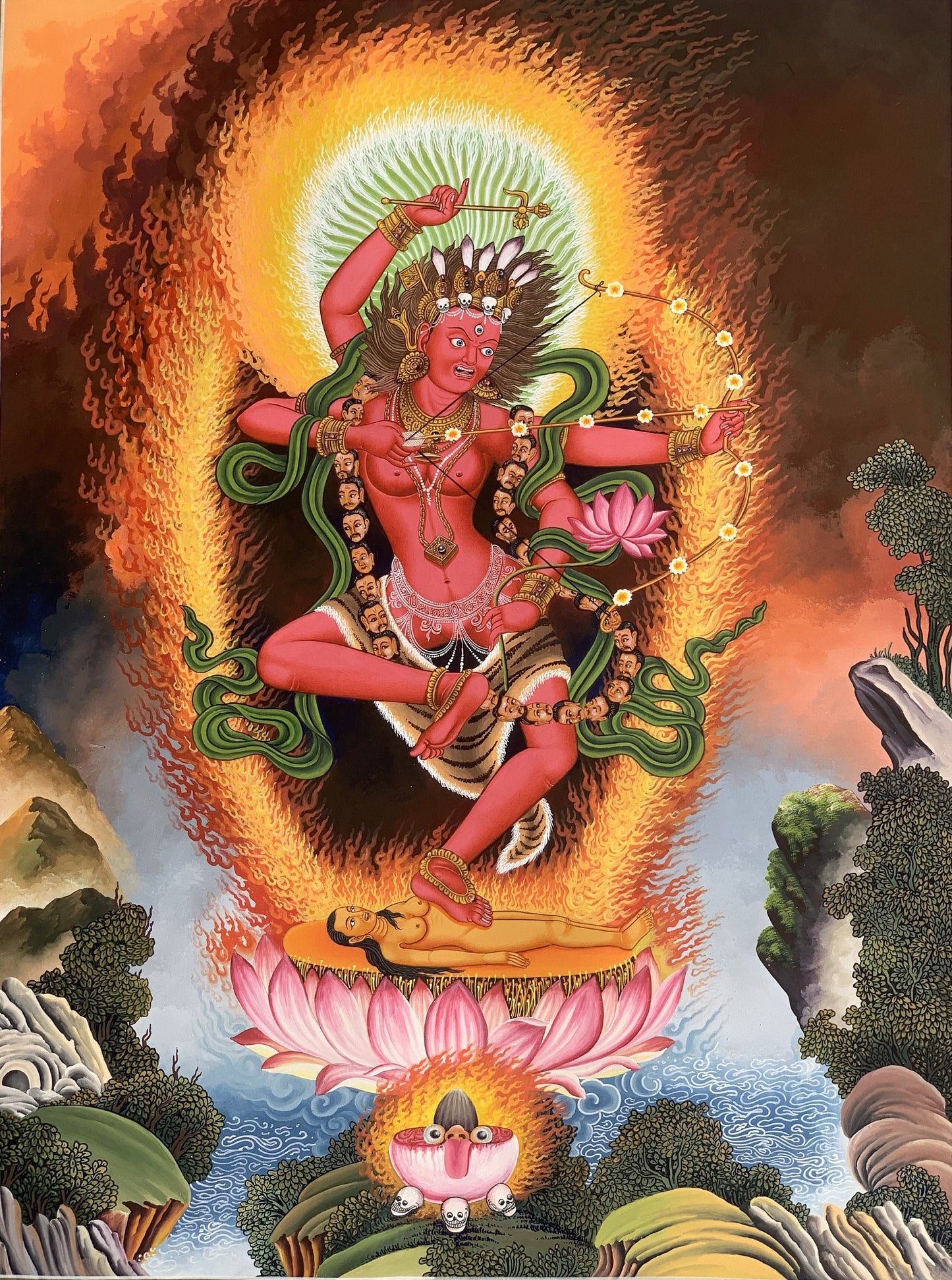 Kurukulla Tibetan Thangka | Red Dakini | Hand-Painted Buddhist Newari Paubha Art