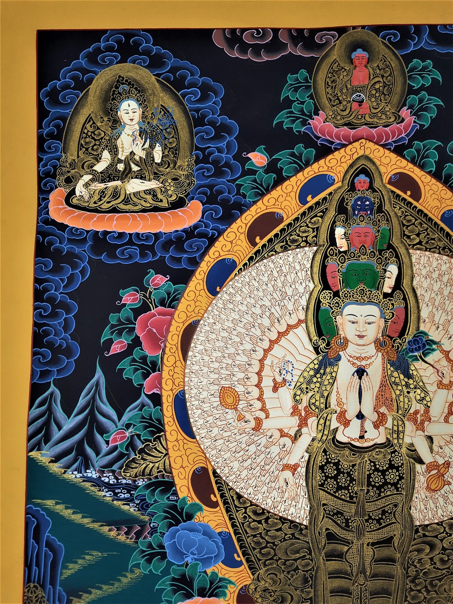 Hand Painted Avalokiteshvara Thangka: Tibetan Buddhist Art from Nepal