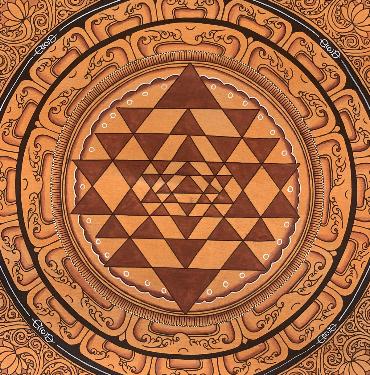 Hand Painted Shri Yantra or Shri Chakara Mandala Newari Paubha Thangka Painting Original Art for Positive Energy