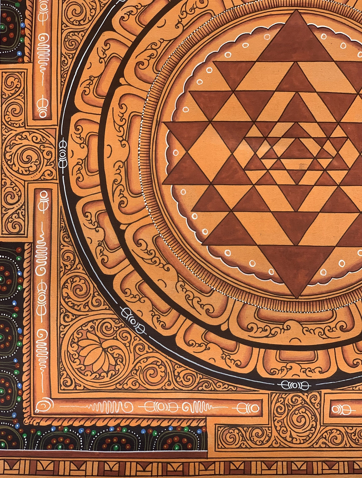 Hand Painted Shri Yantra or Shri Chakara Mandala Newari Paubha Thangka Painting Original Art for Positive Energy