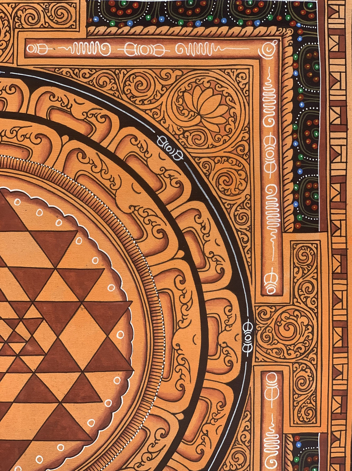 Hand Painted Shri Yantra or Shri Chakara Mandala Newari Paubha Thangka Painting Original Art for Positive Energy