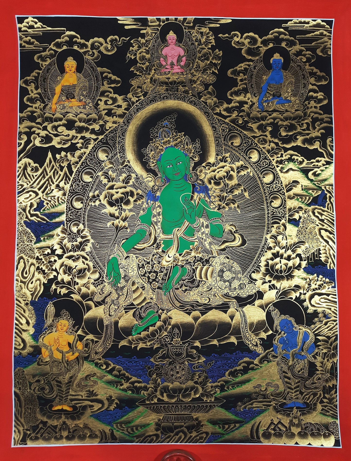 Hand painted Original Green Tara Masterpiece Painting Tibetan Wall hanging Thangka  / Thangka / Compassion Meditation