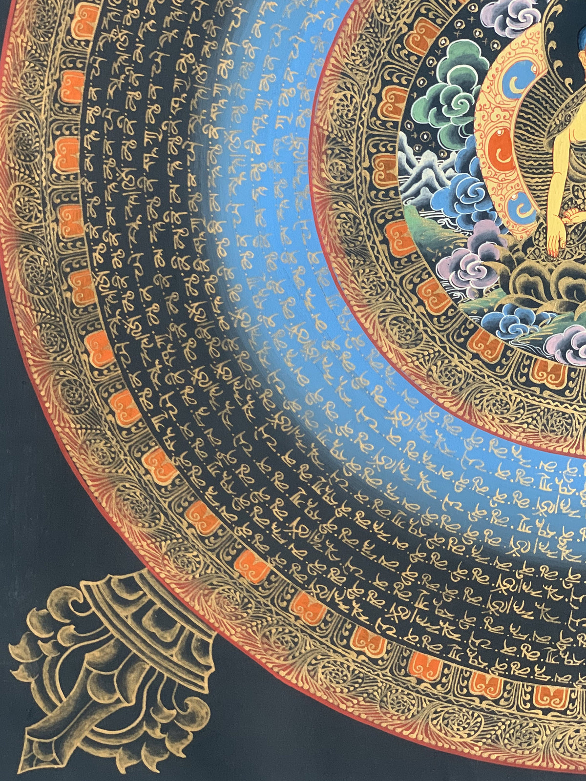 Hand-Painted Shakyamuni Buddha Thangka, Om Mantra Mandala Art