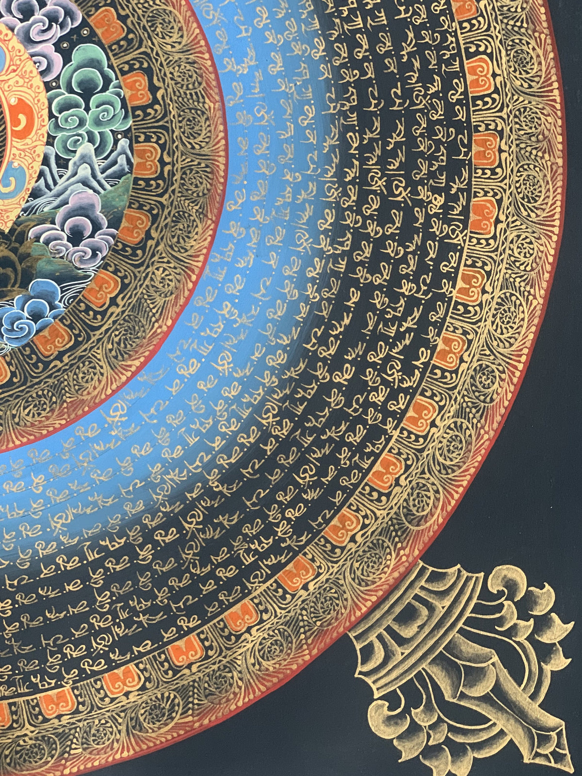 Hand-Painted Shakyamuni Buddha Thangka, Om Mantra Mandala Art