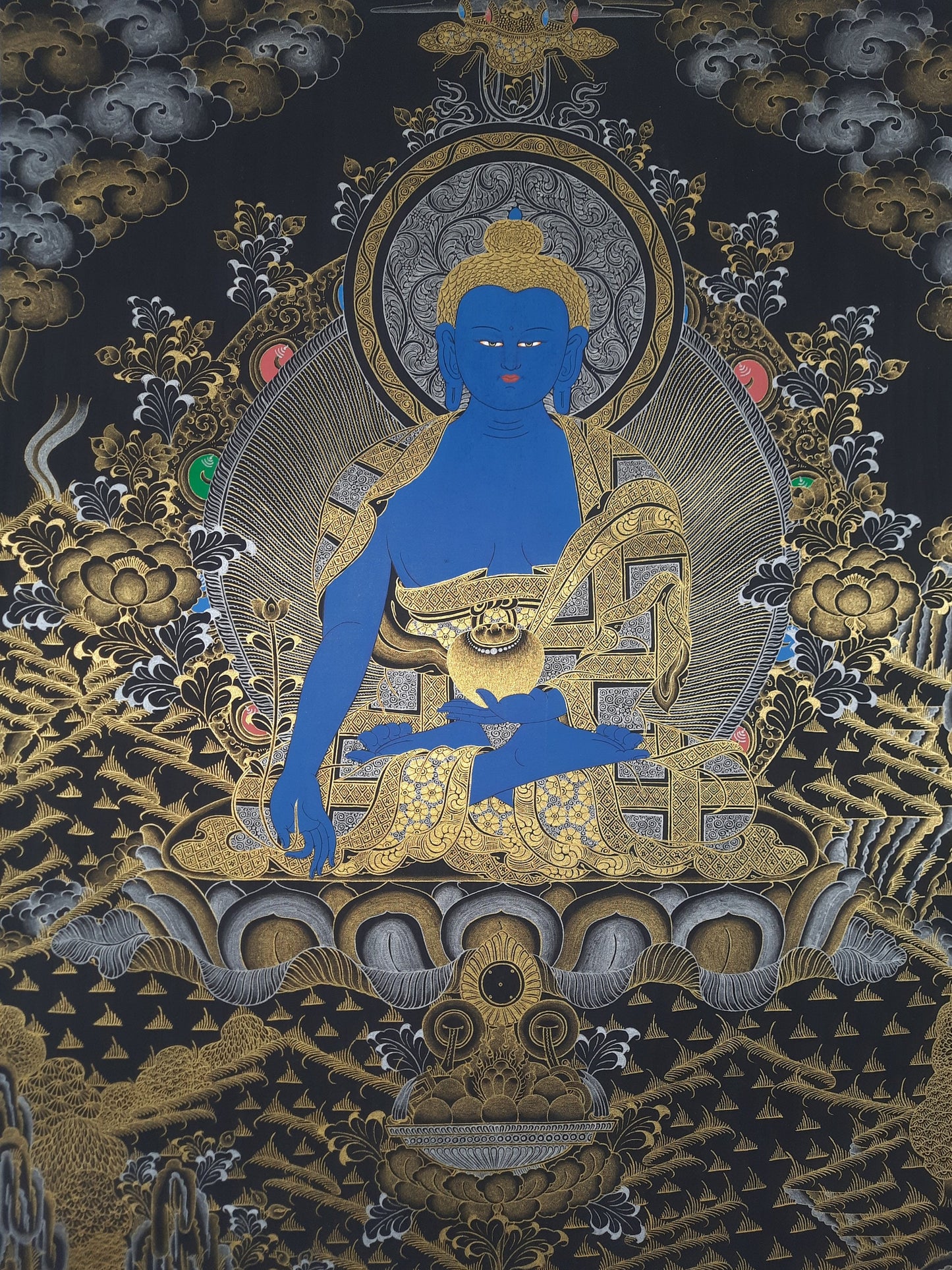 Hand-Painted Medicine Buddha Thangka, Tibetan Healing Art