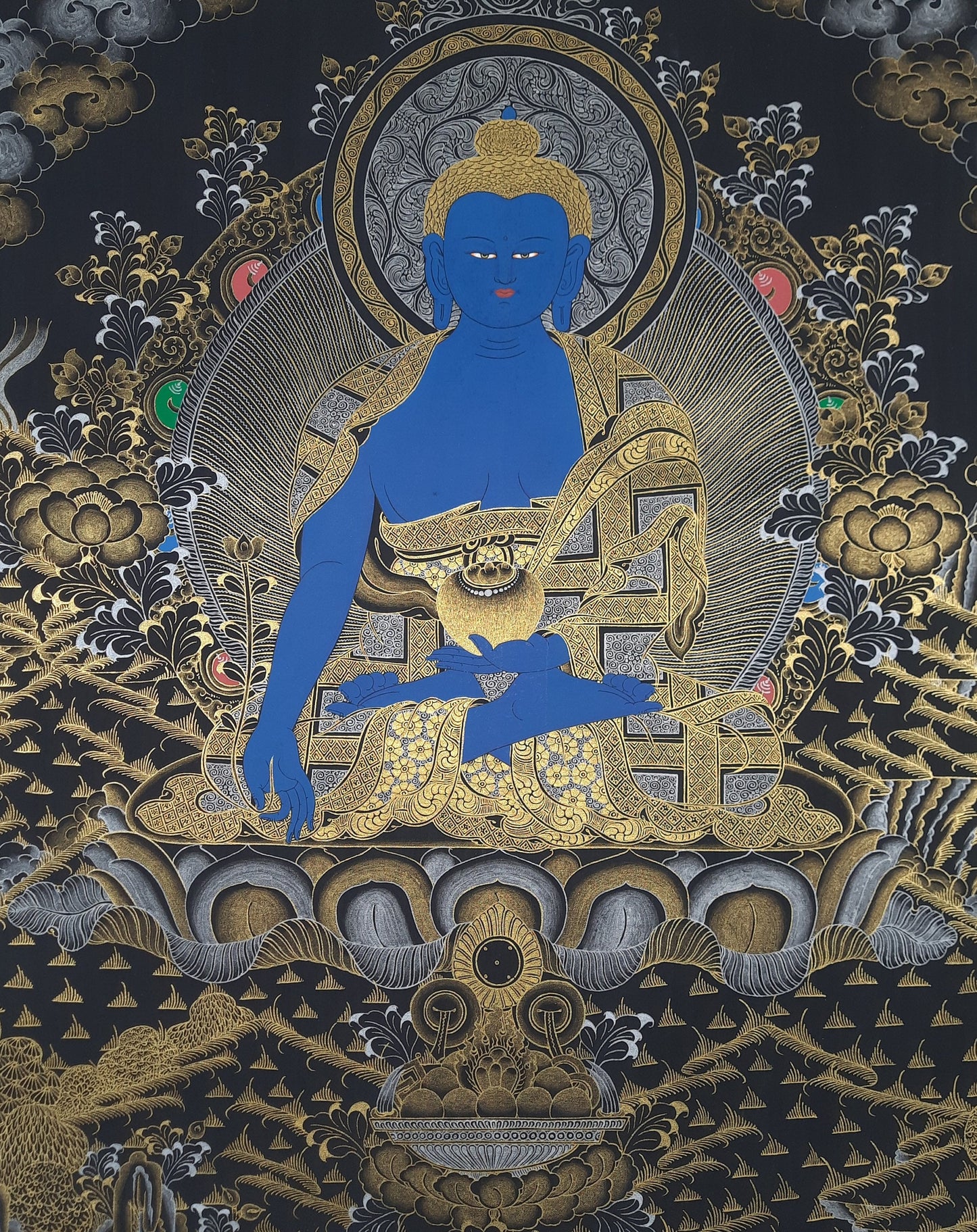 Hand-Painted Medicine Buddha Thangka, Tibetan Healing Art