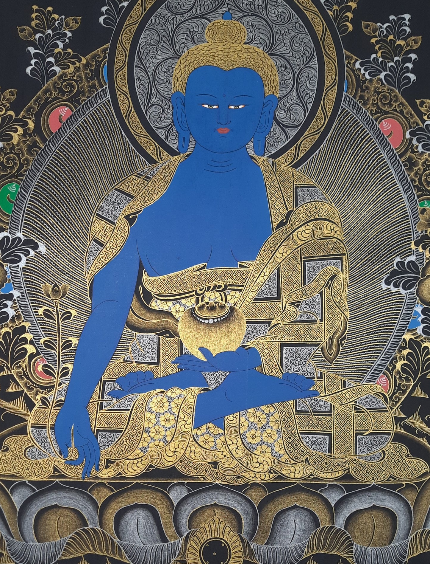 Hand-Painted Medicine Buddha Thangka, Tibetan Healing Art
