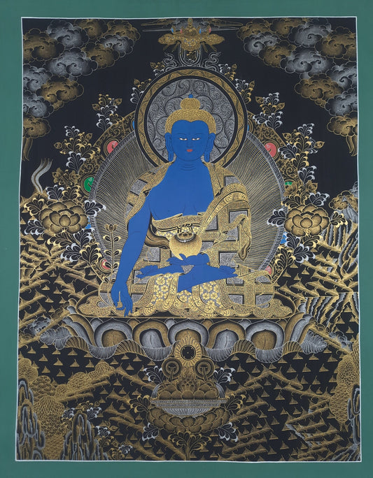 Hand-Painted Medicine Buddha Thangka, Tibetan Healing Art