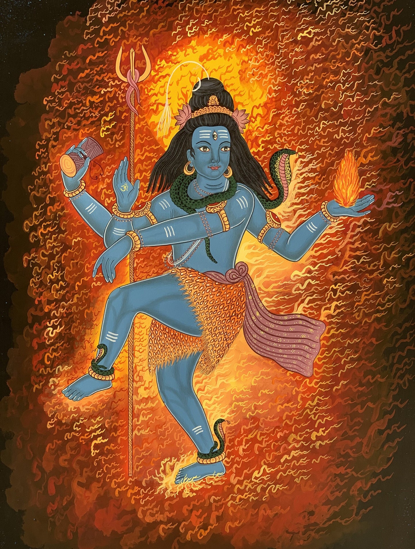 Shiva Nataraja Thangka | Hand-Painted Hindu Art | Dance of Creation & Destruction | Newari Paubha Painting