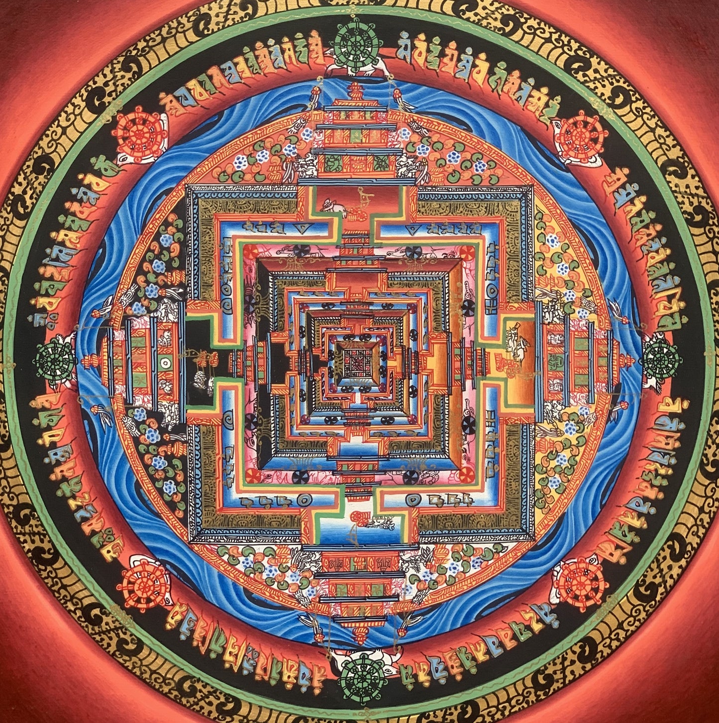 Hand-Painted Kalachakra Mandala Thangka | Tibetan Wheel of Time Art | Fine Tibetan Painting |  Spiritual Decor